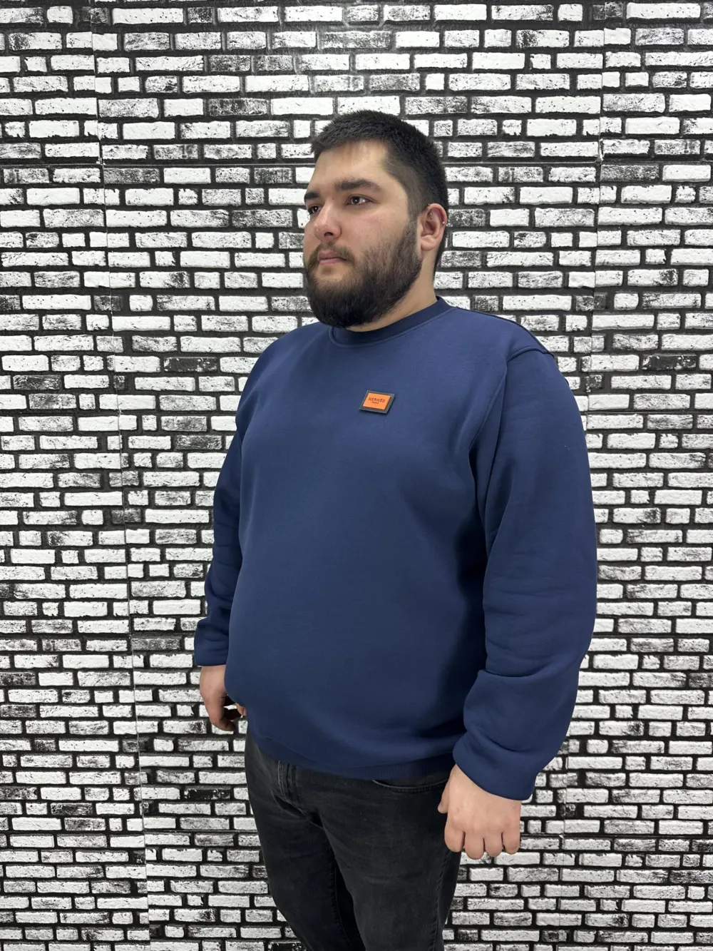 3 İplik Şardonlu Erkek Büyük Beden Yeni Sezon Sweat Dikiş Amblem 3 Renk