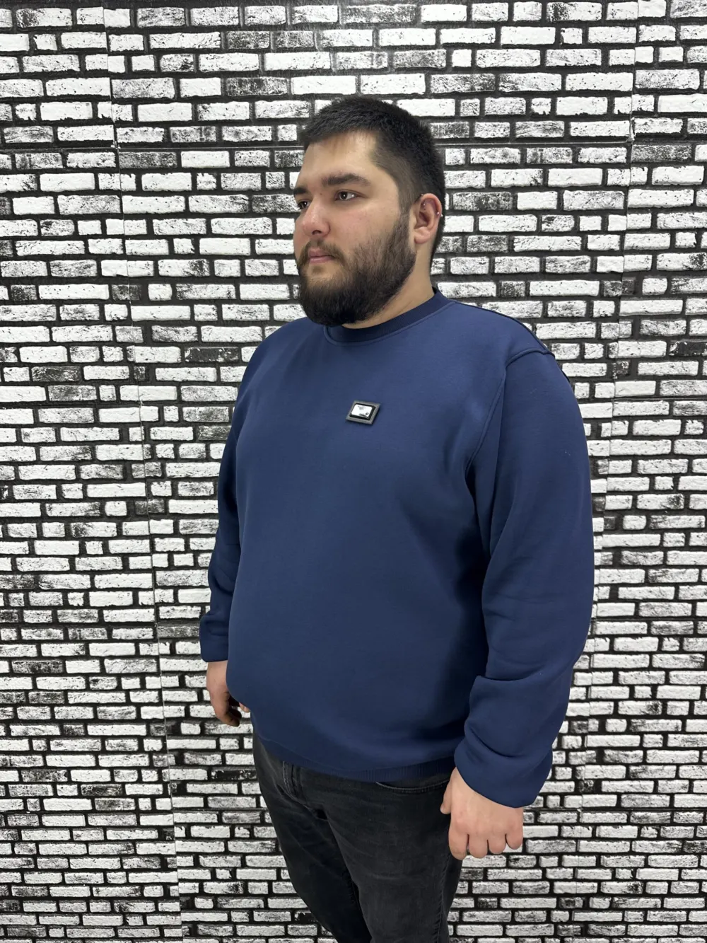 3 İplik Şardonlu Erkek Büyük Beden Yeni Sezon Sweat Dikiş Amblem 3 Renk