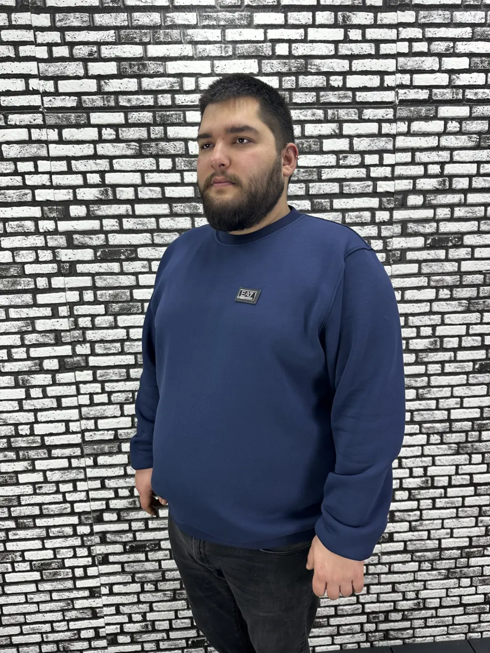 3 İplik Şardonlu Erkek Büyük Beden Yeni Sezon Sweat Dikiş Amblem 3 Renk