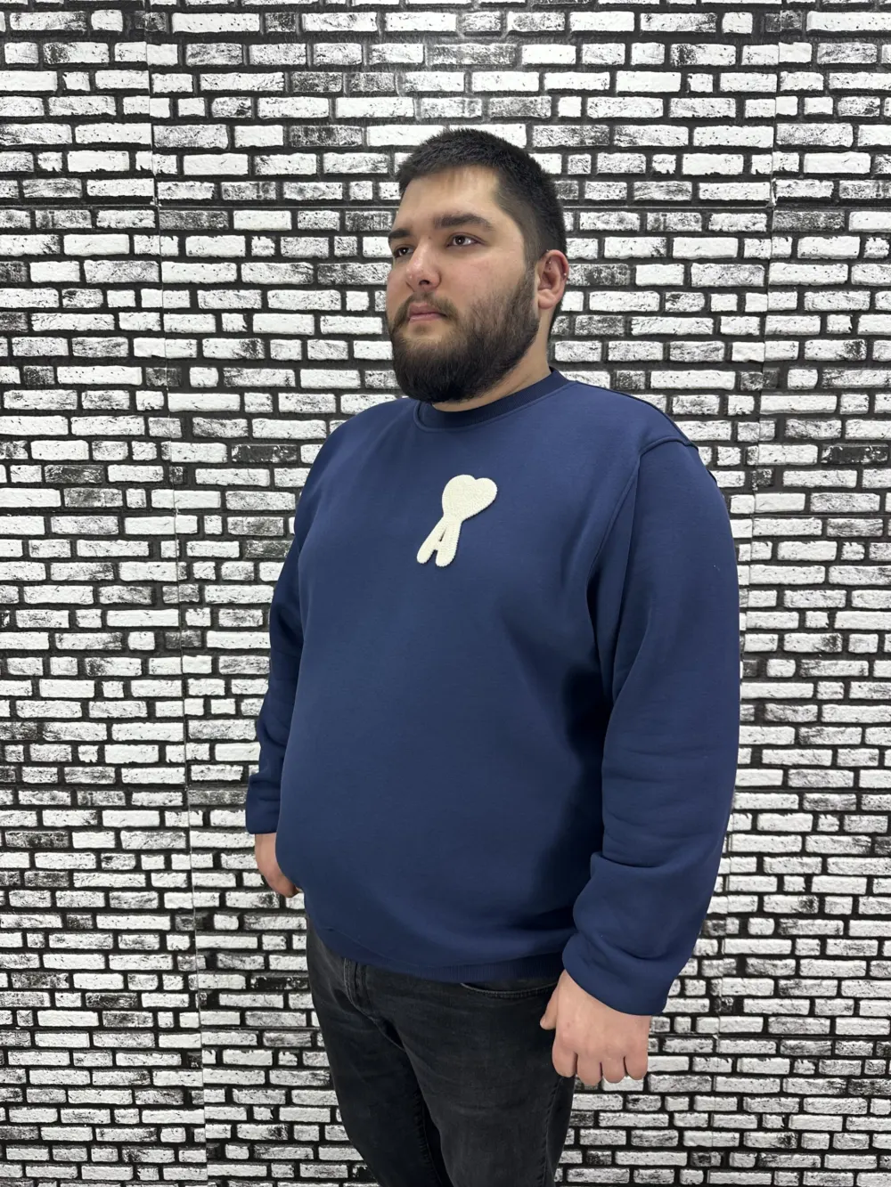 3 İplik Şardonlu Erkek Büyük Beden Yeni Sezon Sweat Dikiş Amblem 3 Renk
