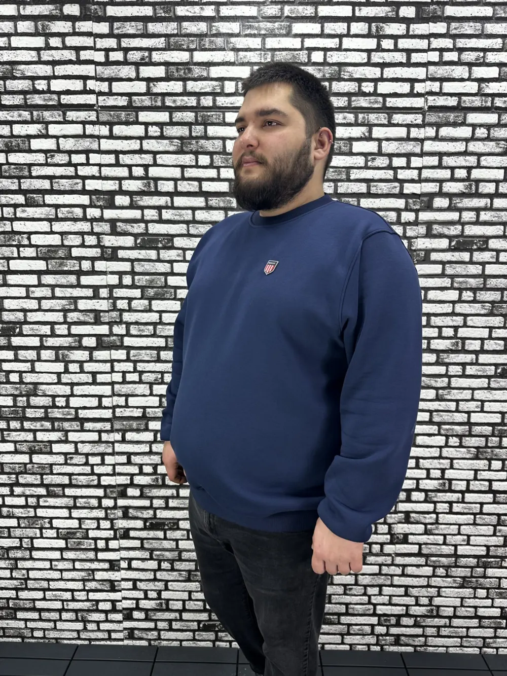 3 İplik Şardonlu Erkek Büyük Beden Yeni Sezon Sweat Dikiş Amblem 3 Renk