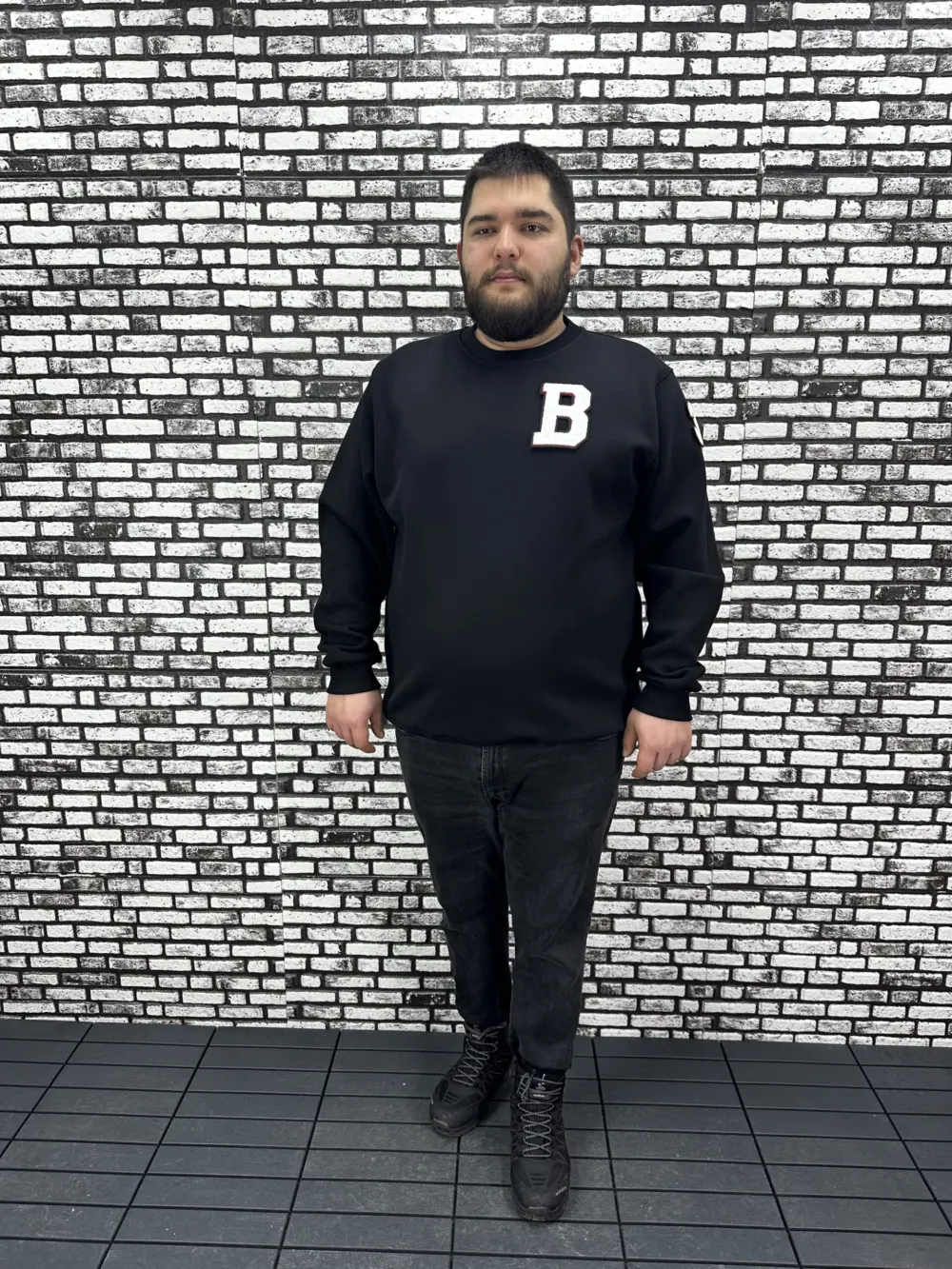 3 İplik Şardonlu Erkek Büyük Beden Yeni Sezon Sweat Dikiş Amblem 3 Renk