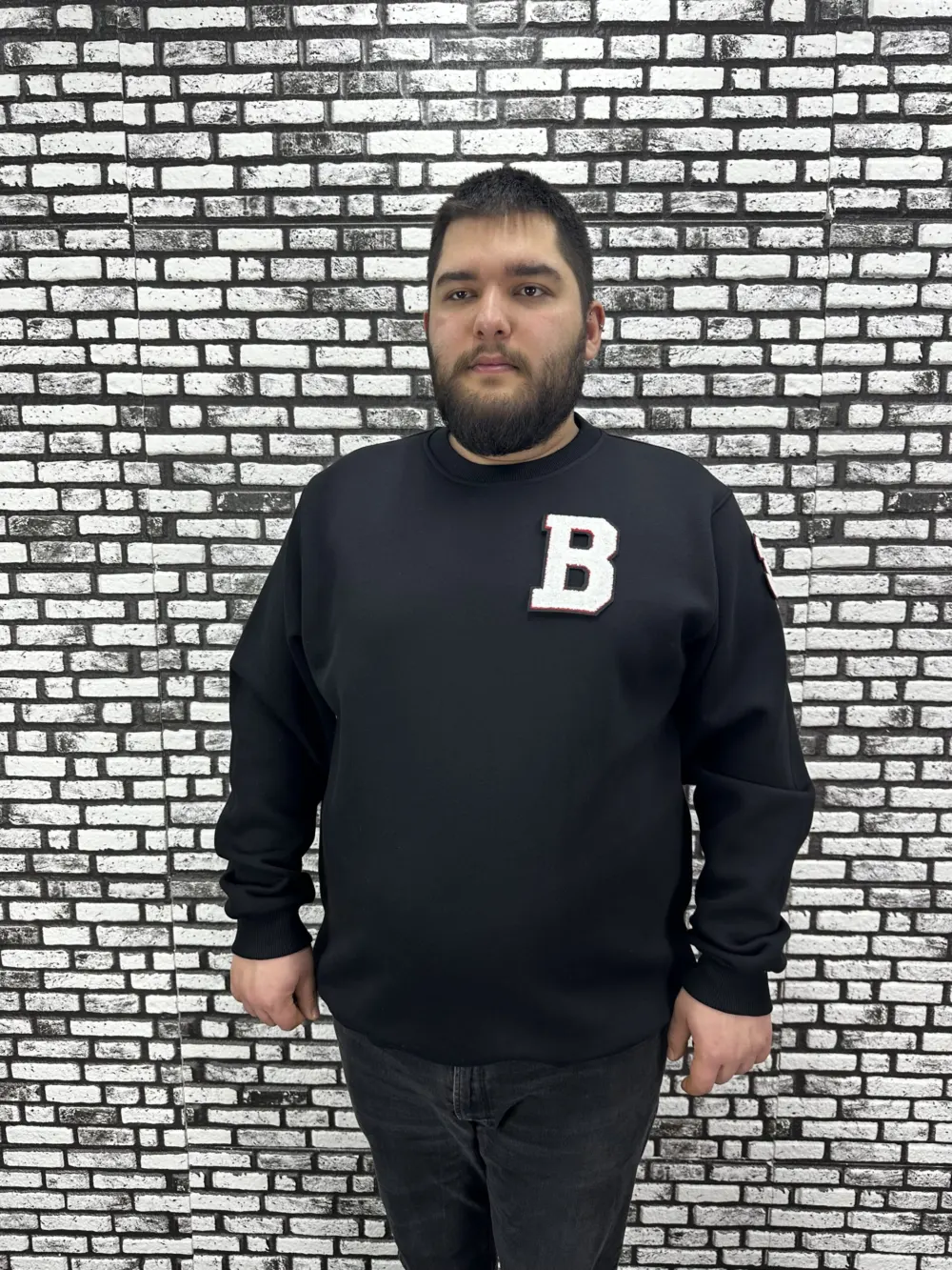 3 İplik Şardonlu Erkek Büyük Beden Yeni Sezon Sweat Dikiş Amblem 3 Renk