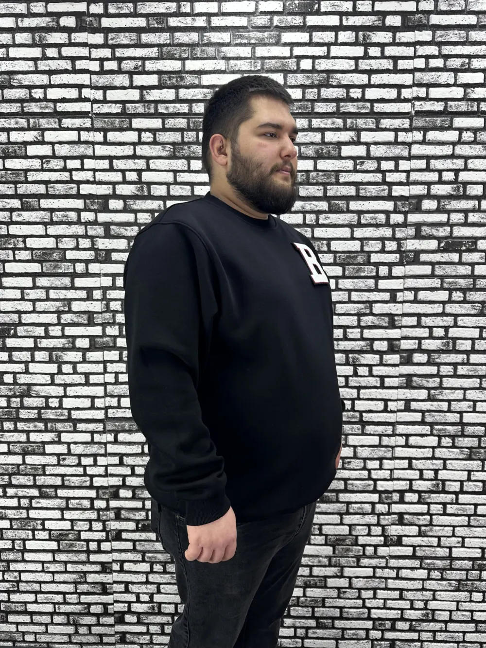 3 İplik Şardonlu Erkek Büyük Beden Yeni Sezon Sweat Dikiş Amblem 3 Renk