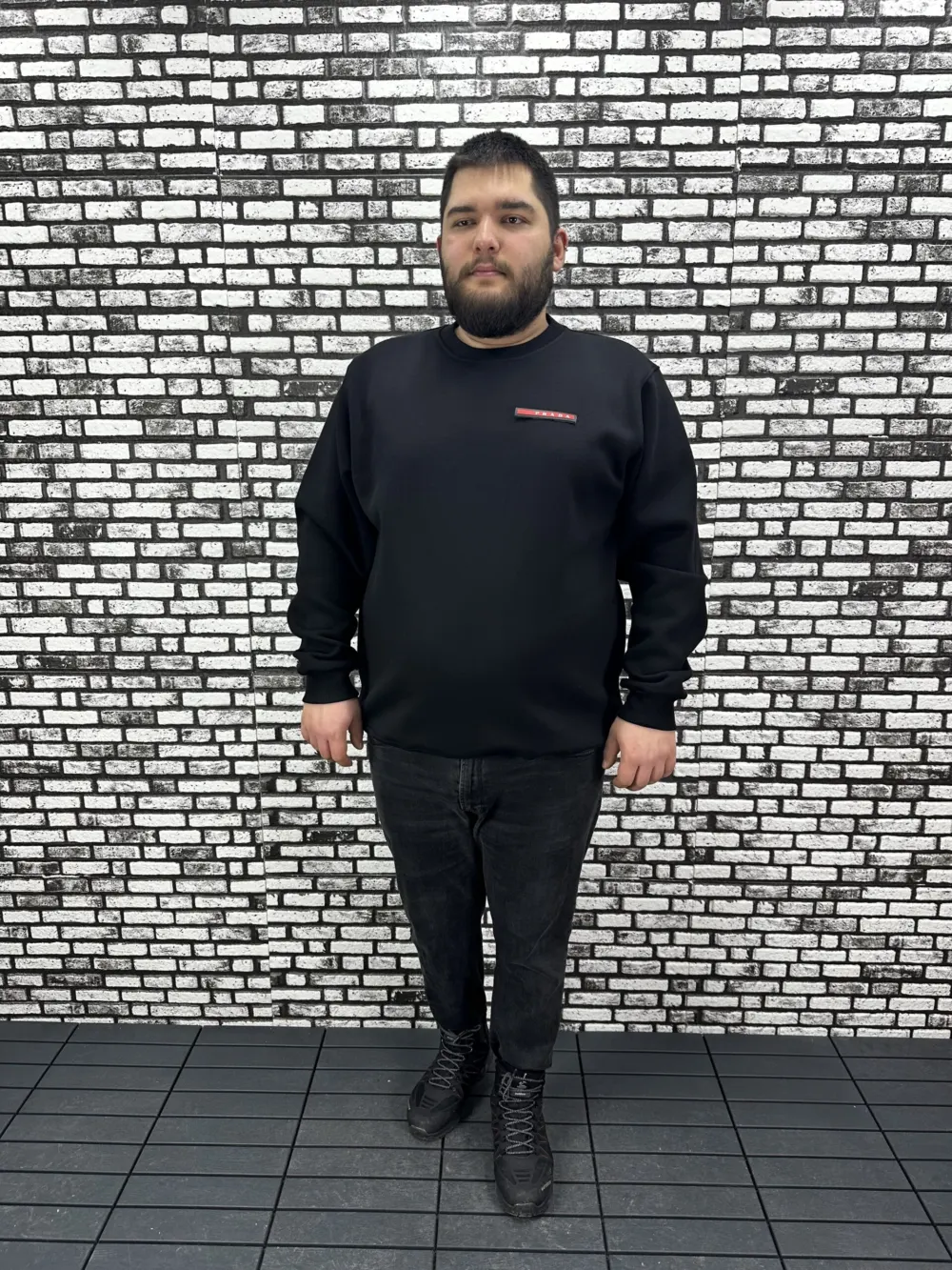 3 İplik Şardonlu Erkek Büyük Beden Yeni Sezon Sweat Dikiş Amblem 3 Renk