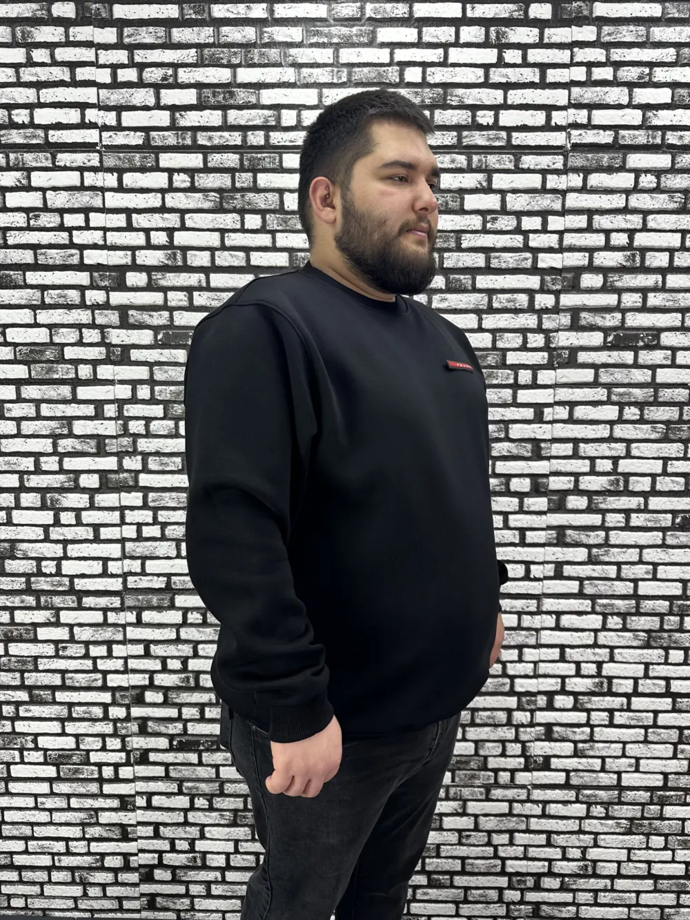 3 İplik Şardonlu Erkek Büyük Beden Yeni Sezon Sweat Dikiş Amblem 3 Renk
