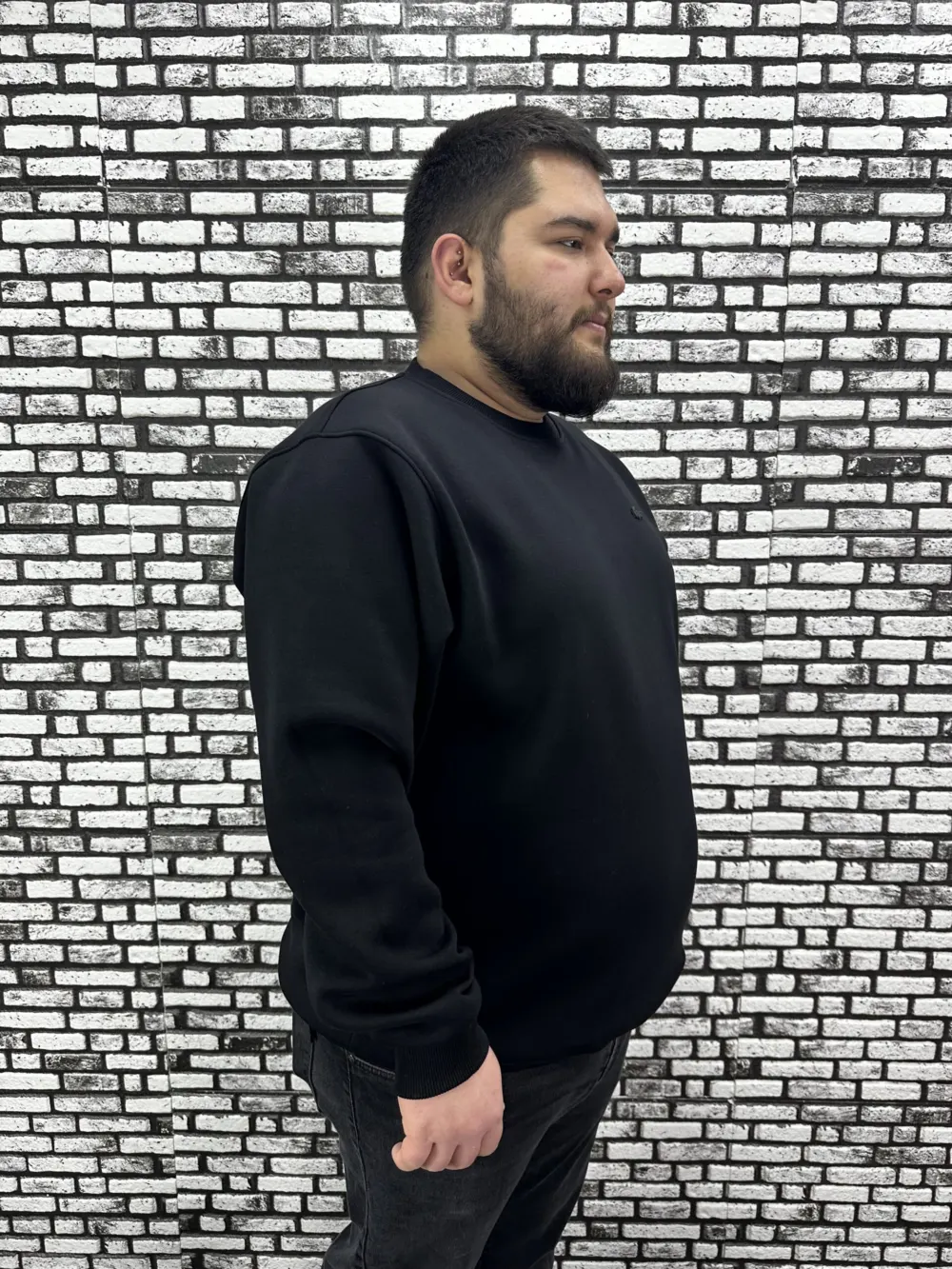 3 İplik Şardonlu Erkek Büyük Beden Yeni Sezon Sweat Dikiş Amblem 3 Renk