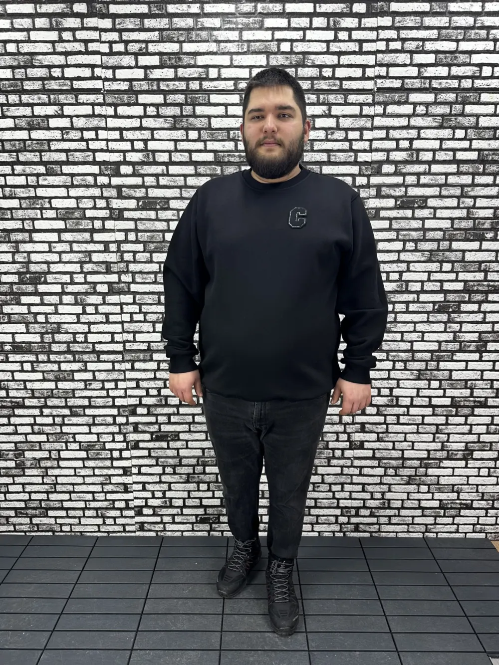 3 İplik Şardonlu Erkek Büyük Beden Yeni Sezon Sweat Dikiş Amblem 3 Renk