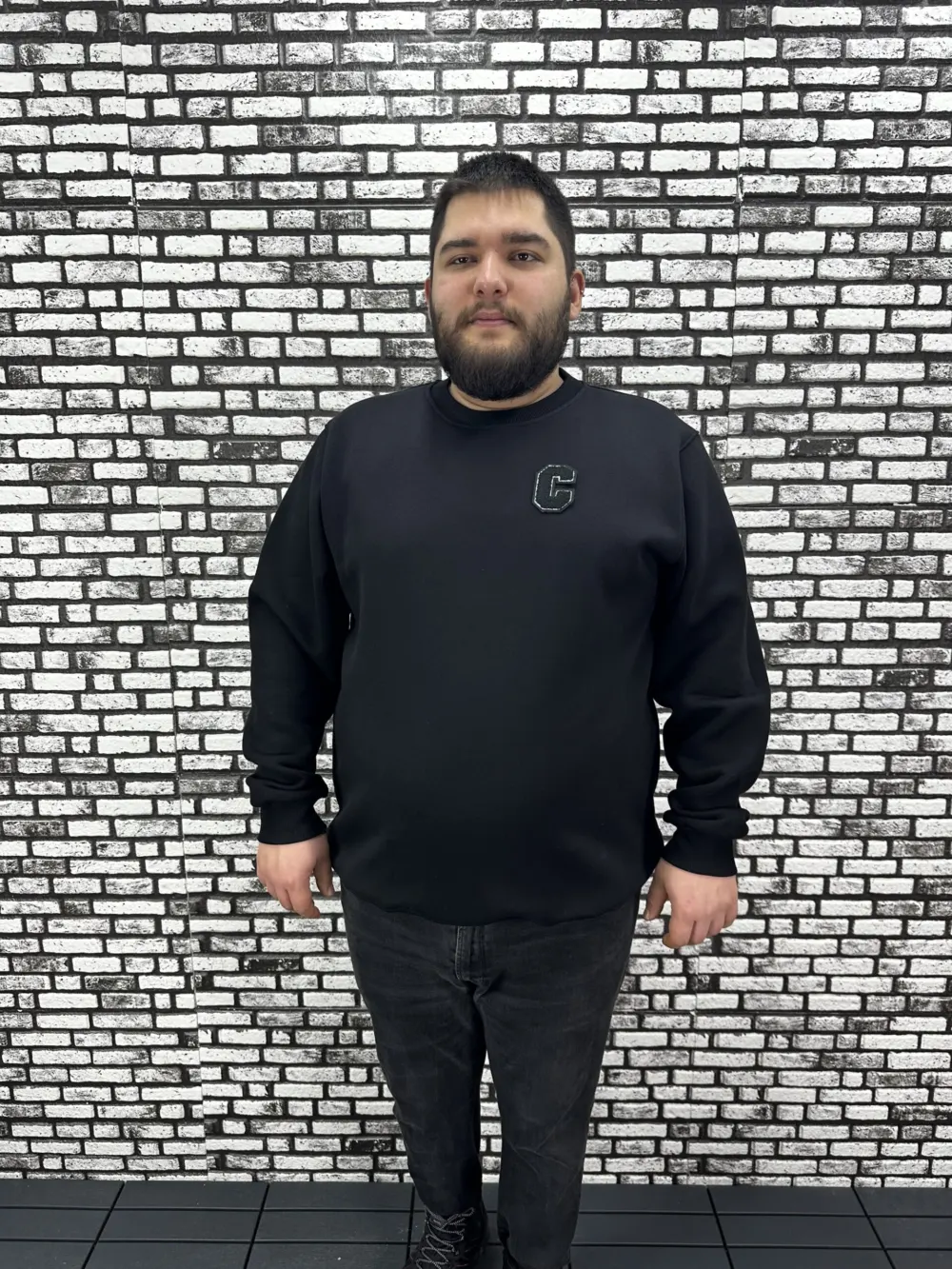3 İplik Şardonlu Erkek Büyük Beden Yeni Sezon Sweat Dikiş Amblem 3 Renk