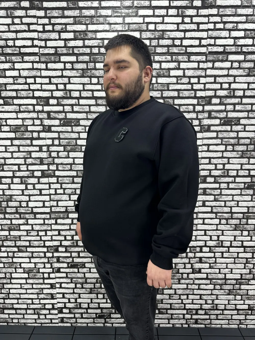 3 İplik Şardonlu Erkek Büyük Beden Yeni Sezon Sweat Dikiş Amblem 3 Renk