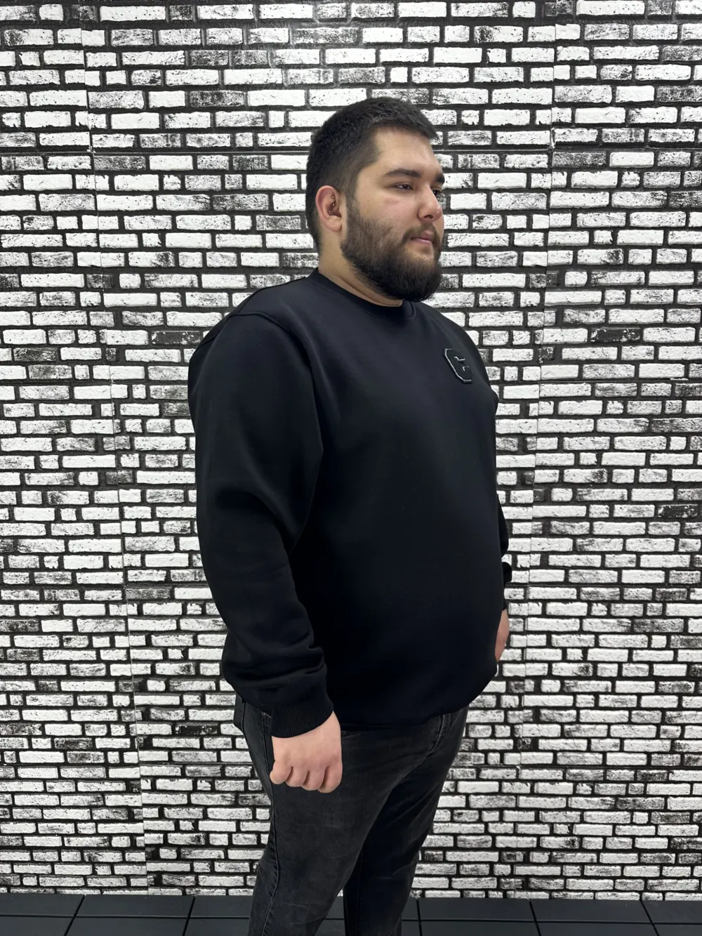 3 İplik Şardonlu Erkek Büyük Beden Yeni Sezon Sweat Dikiş Amblem 3 Renk