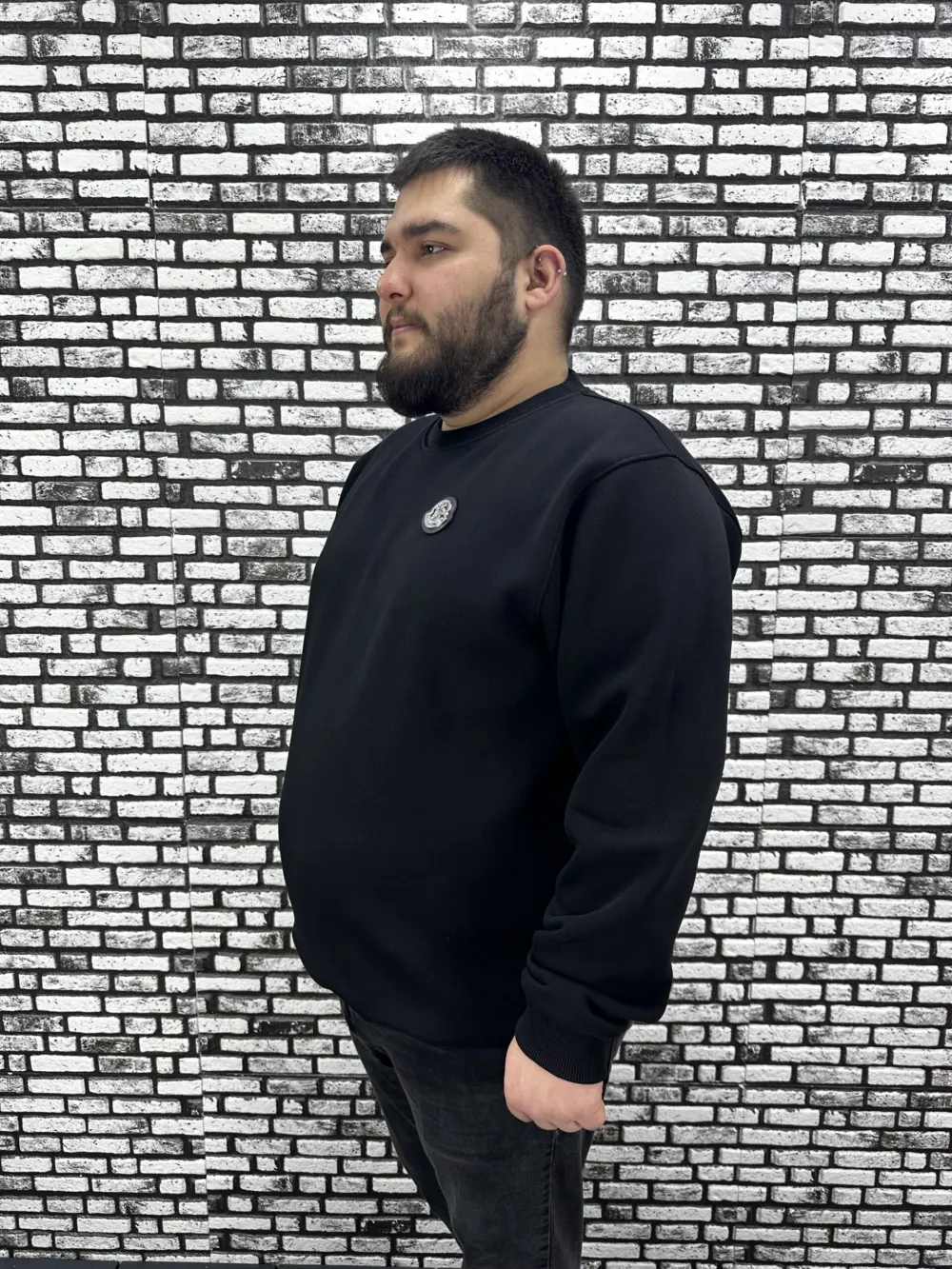 3 İplik Şardonlu Erkek Büyük Beden Yeni Sezon Sweat Dikiş Amblem 3 Renk