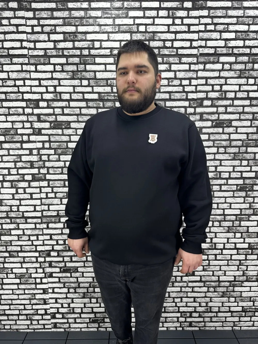 3 İplik Şardonlu Erkek Büyük Beden Yeni Sezon Sweat Dikiş Amblem 3 Renk