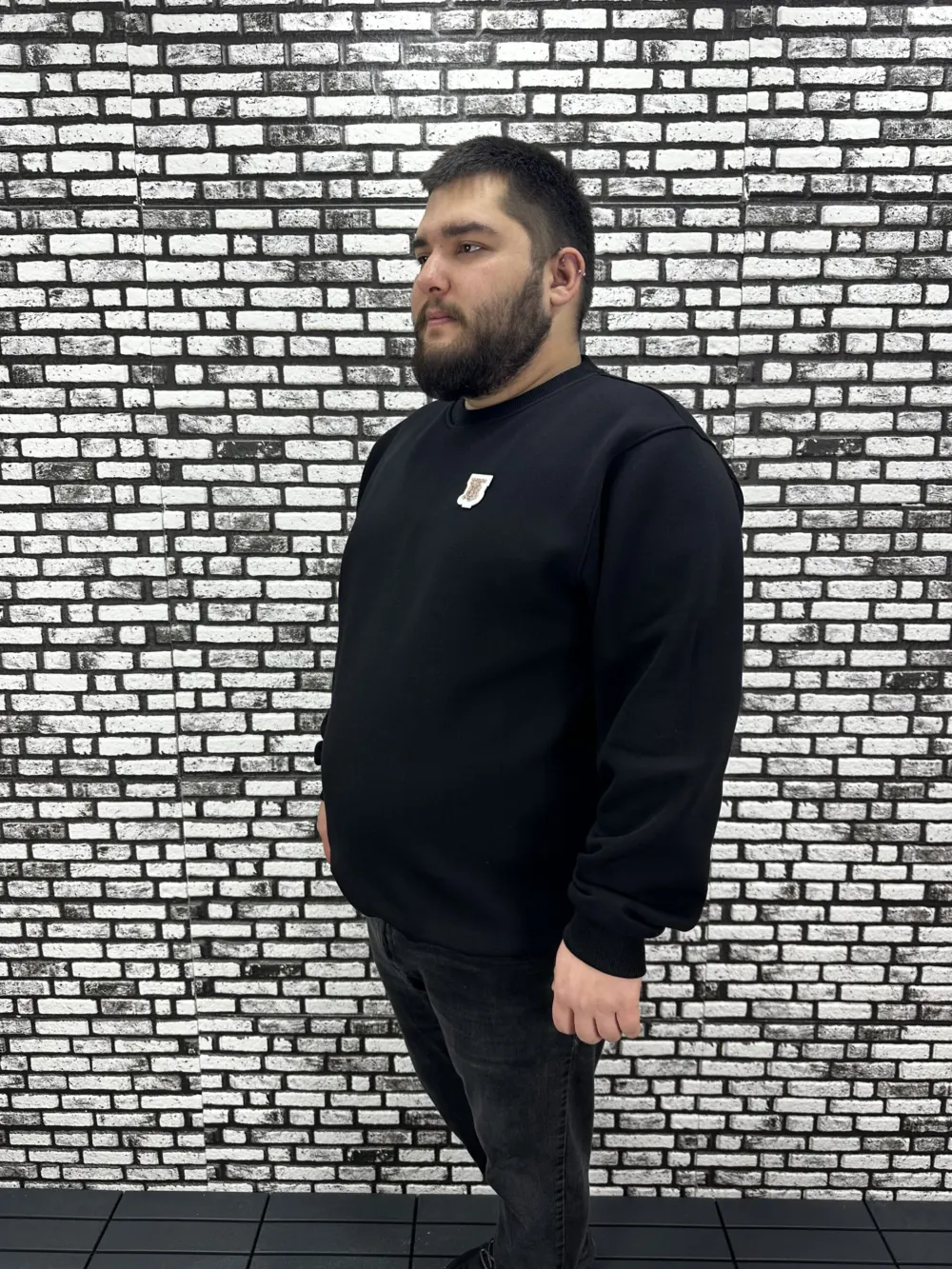 3 İplik Şardonlu Erkek Büyük Beden Yeni Sezon Sweat Dikiş Amblem 3 Renk