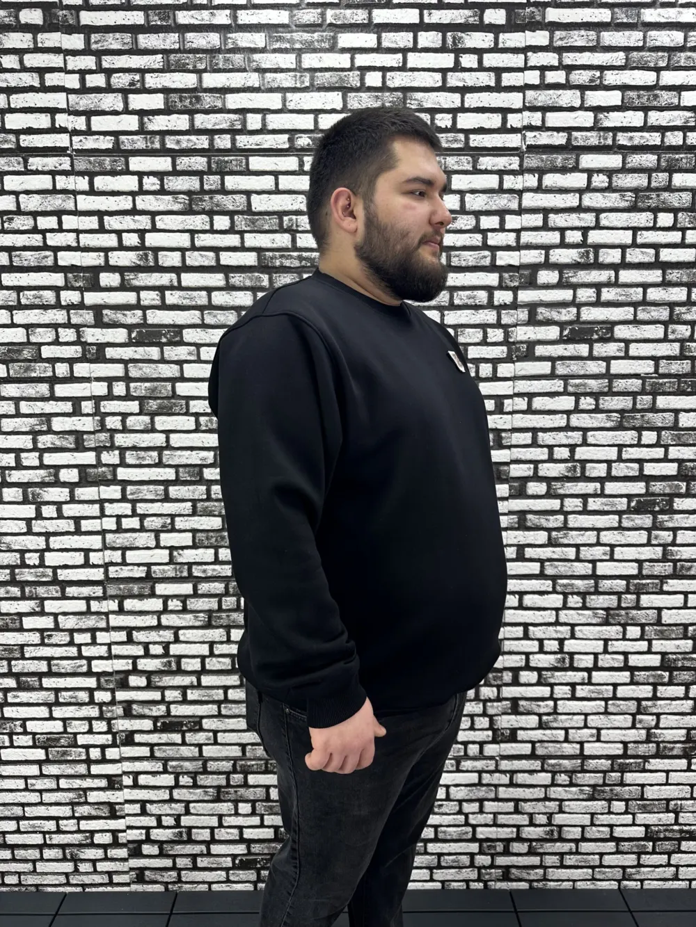 3 İplik Şardonlu Erkek Büyük Beden Yeni Sezon Sweat Dikiş Amblem 3 Renk
