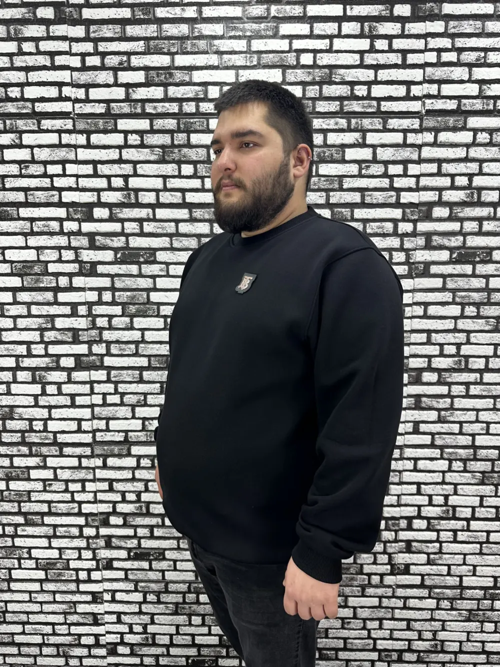 3 İplik Şardonlu Erkek Büyük Beden Yeni Sezon Sweat Dikiş Amblem 3 Renk