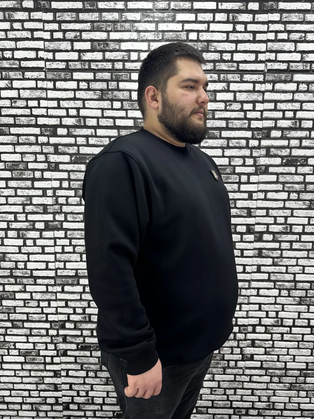 3 İplik Şardonlu Erkek Büyük Beden Yeni Sezon Sweat Dikiş Amblem 3 Renk