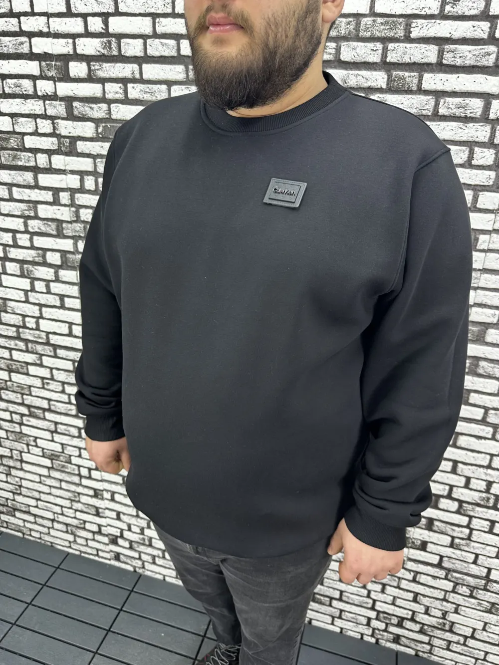 3 İplik Şardonlu Erkek Büyük Beden Yeni Sezon Sweat Dikiş Amblem 3 Renk