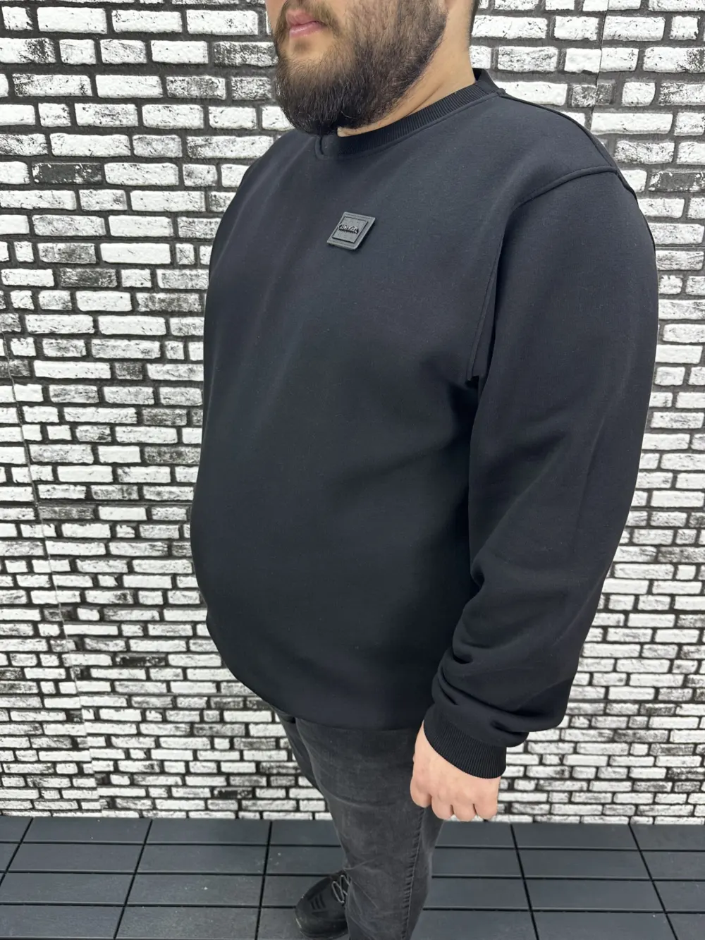 3 İplik Şardonlu Erkek Büyük Beden Yeni Sezon Sweat Dikiş Amblem 3 Renk