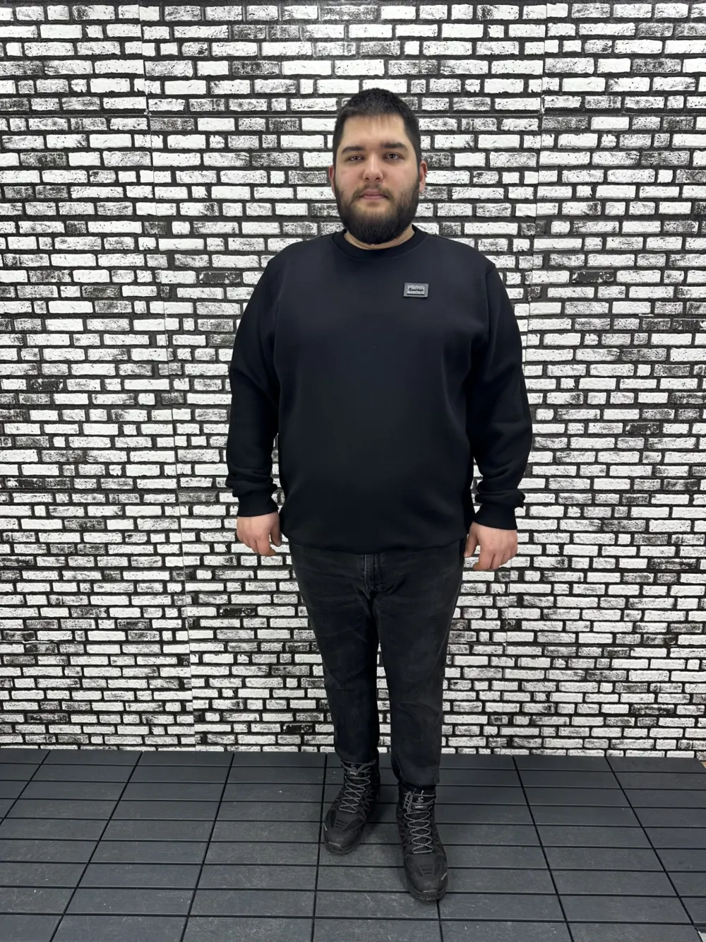 3 İplik Şardonlu Erkek Büyük Beden Yeni Sezon Sweat Dikiş Amblem 3 Renk