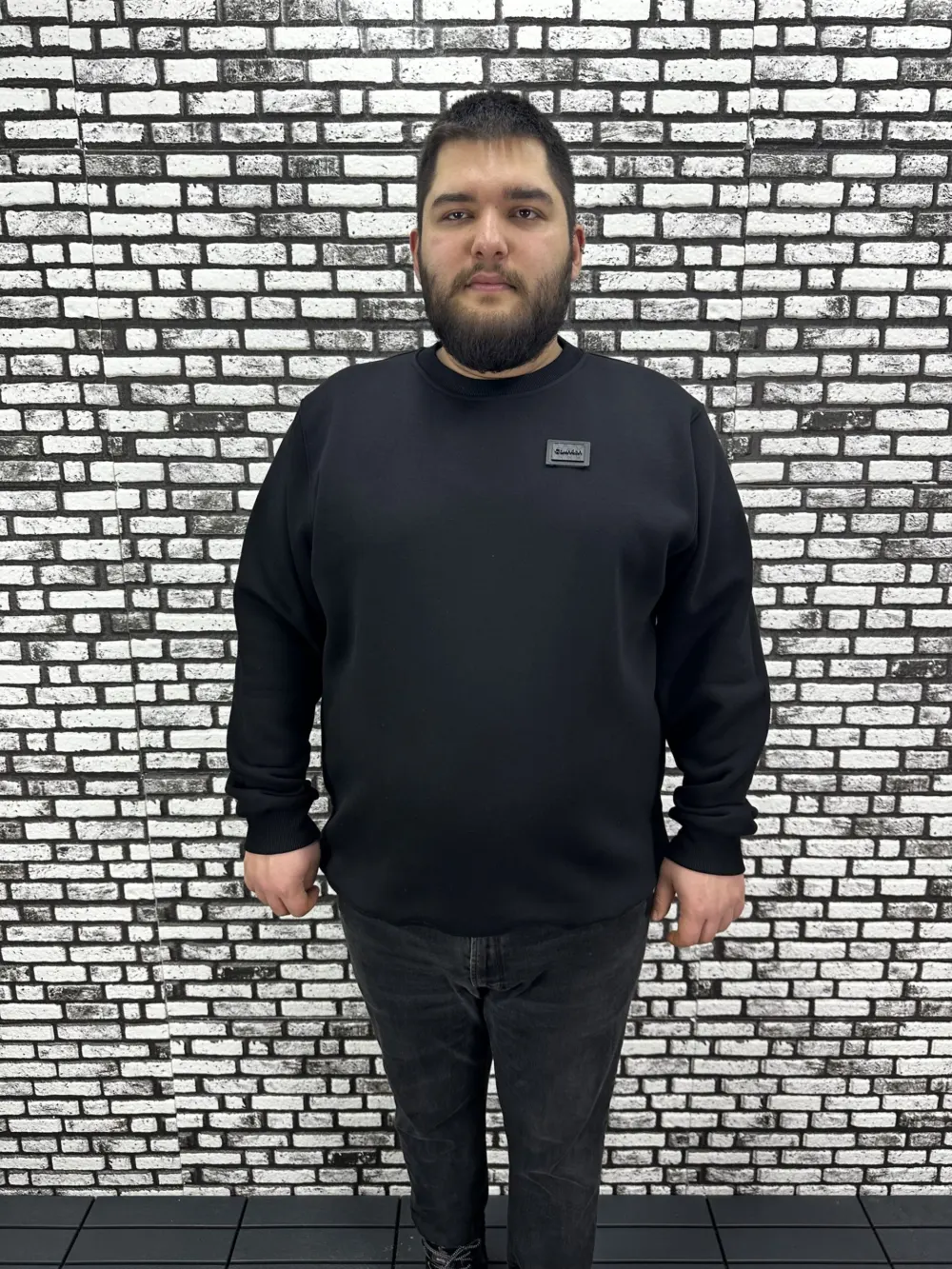 3 İplik Şardonlu Erkek Büyük Beden Yeni Sezon Sweat Dikiş Amblem 3 Renk
