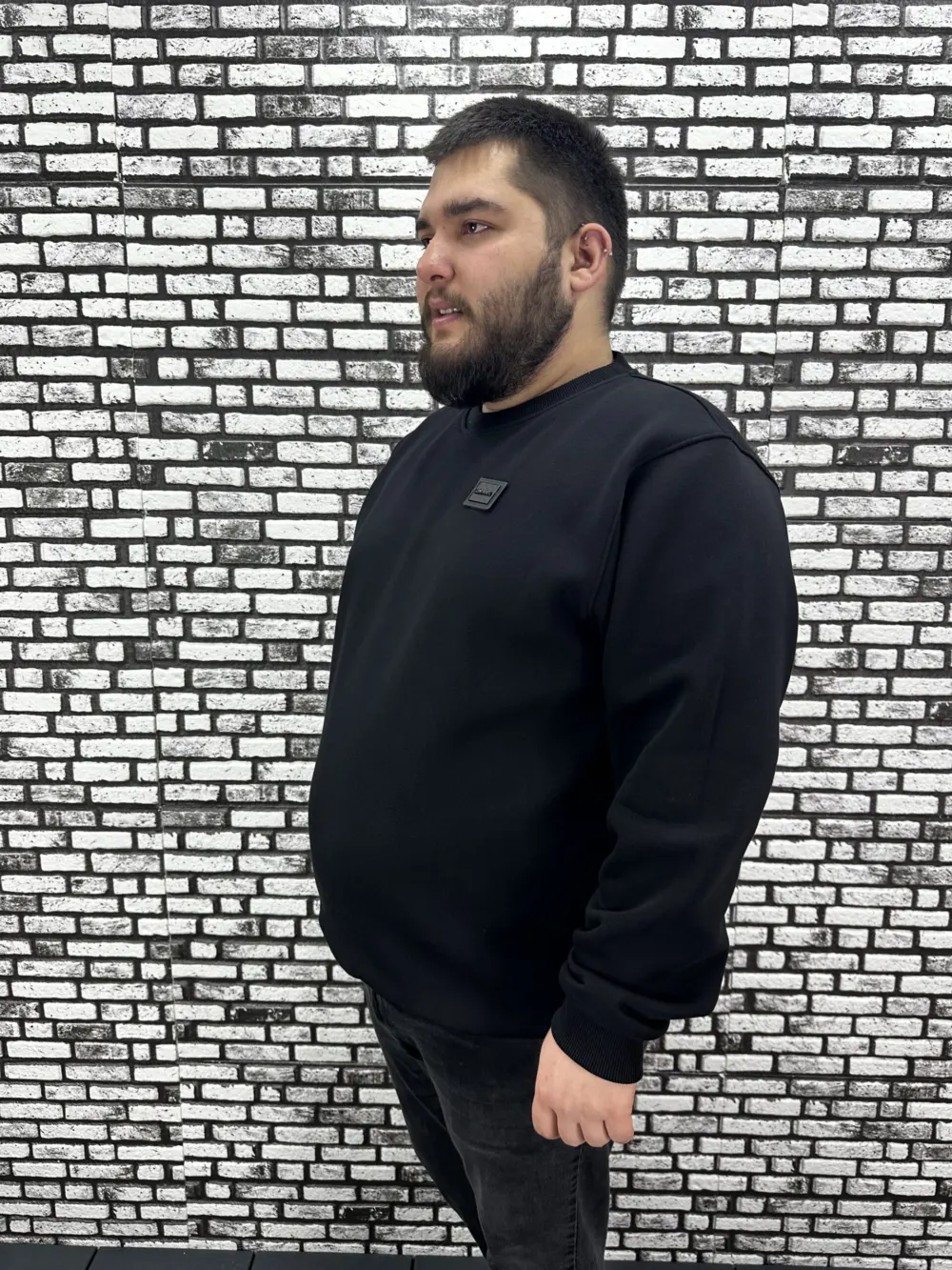 3 İplik Şardonlu Erkek Büyük Beden Yeni Sezon Sweat Dikiş Amblem 3 Renk