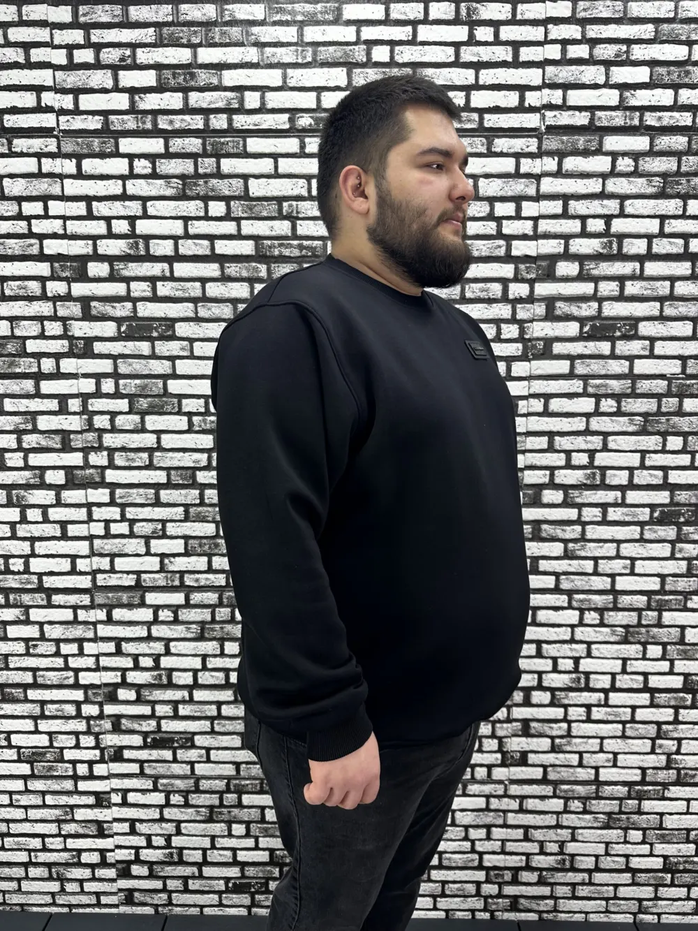 3 İplik Şardonlu Erkek Büyük Beden Yeni Sezon Sweat Dikiş Amblem 3 Renk