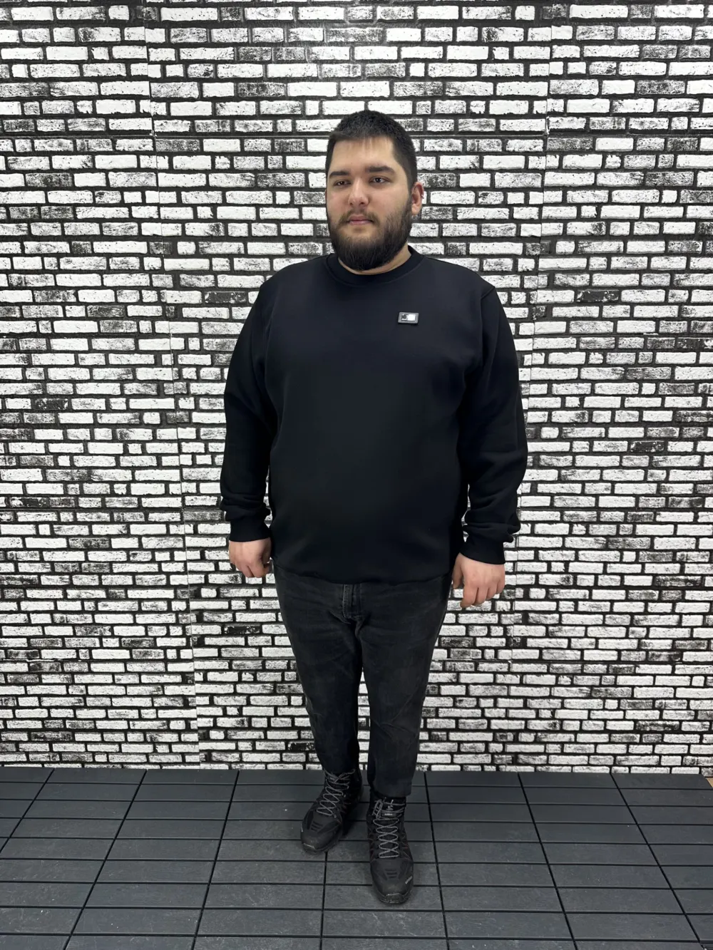 3 İplik Şardonlu Erkek Büyük Beden Yeni Sezon Sweat Dikiş Amblem 3 Renk