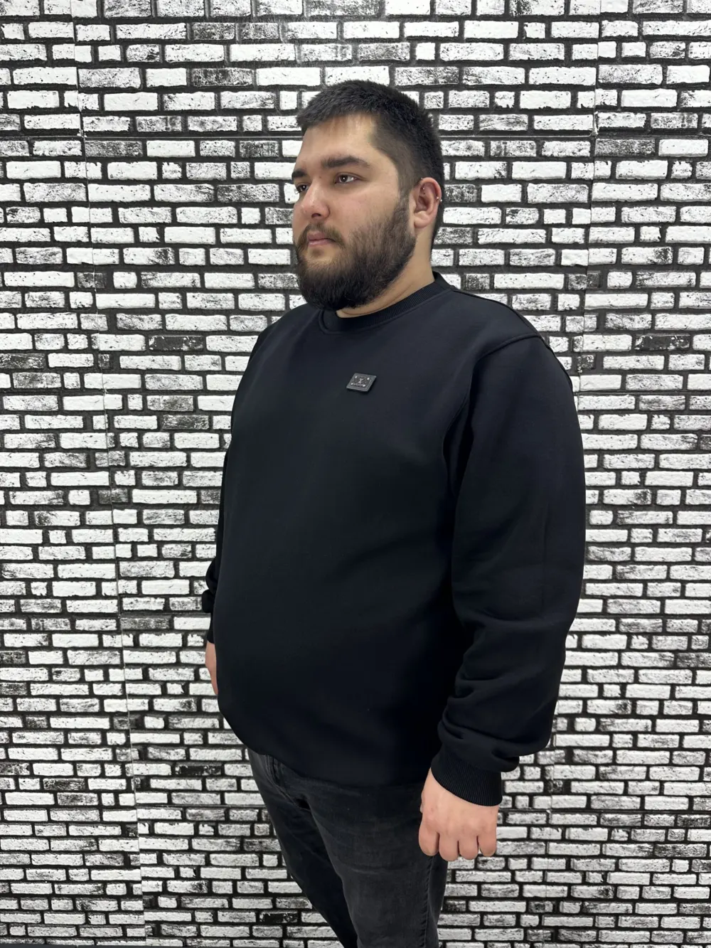 3 İplik Şardonlu Erkek Büyük Beden Yeni Sezon Sweat Dikiş Amblem 3 Renk