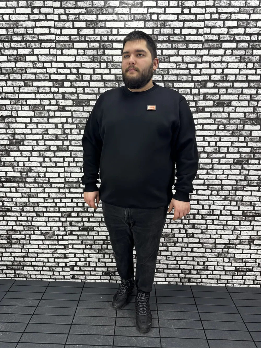 3 İplik Şardonlu Erkek Büyük Beden Yeni Sezon Sweat Dikiş Amblem 3 Renk