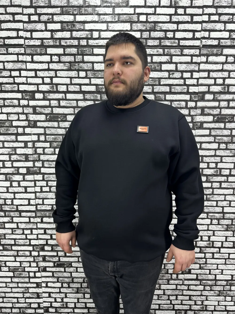 3 İplik Şardonlu Erkek Büyük Beden Yeni Sezon Sweat Dikiş Amblem 3 Renk