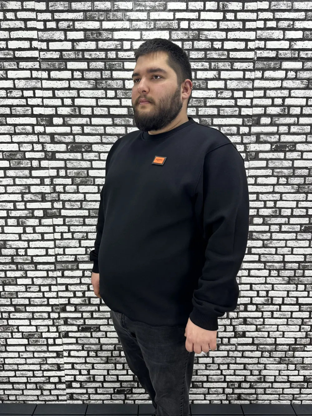 3 İplik Şardonlu Erkek Büyük Beden Yeni Sezon Sweat Dikiş Amblem 3 Renk