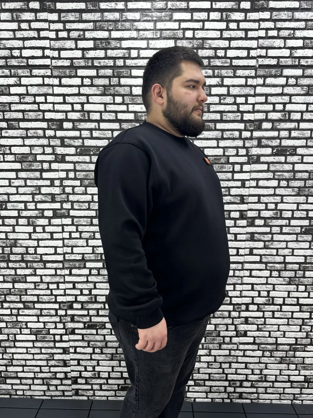 3 İplik Şardonlu Erkek Büyük Beden Yeni Sezon Sweat Dikiş Amblem 3 Renk