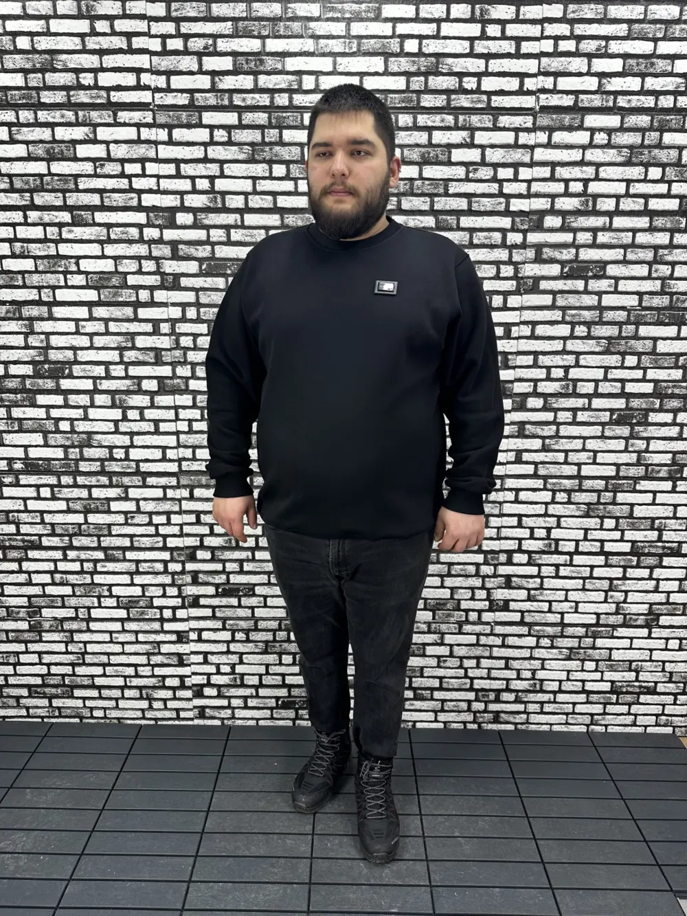 3 İplik Şardonlu Erkek Büyük Beden Yeni Sezon Sweat Dikiş Amblem 3 Renk