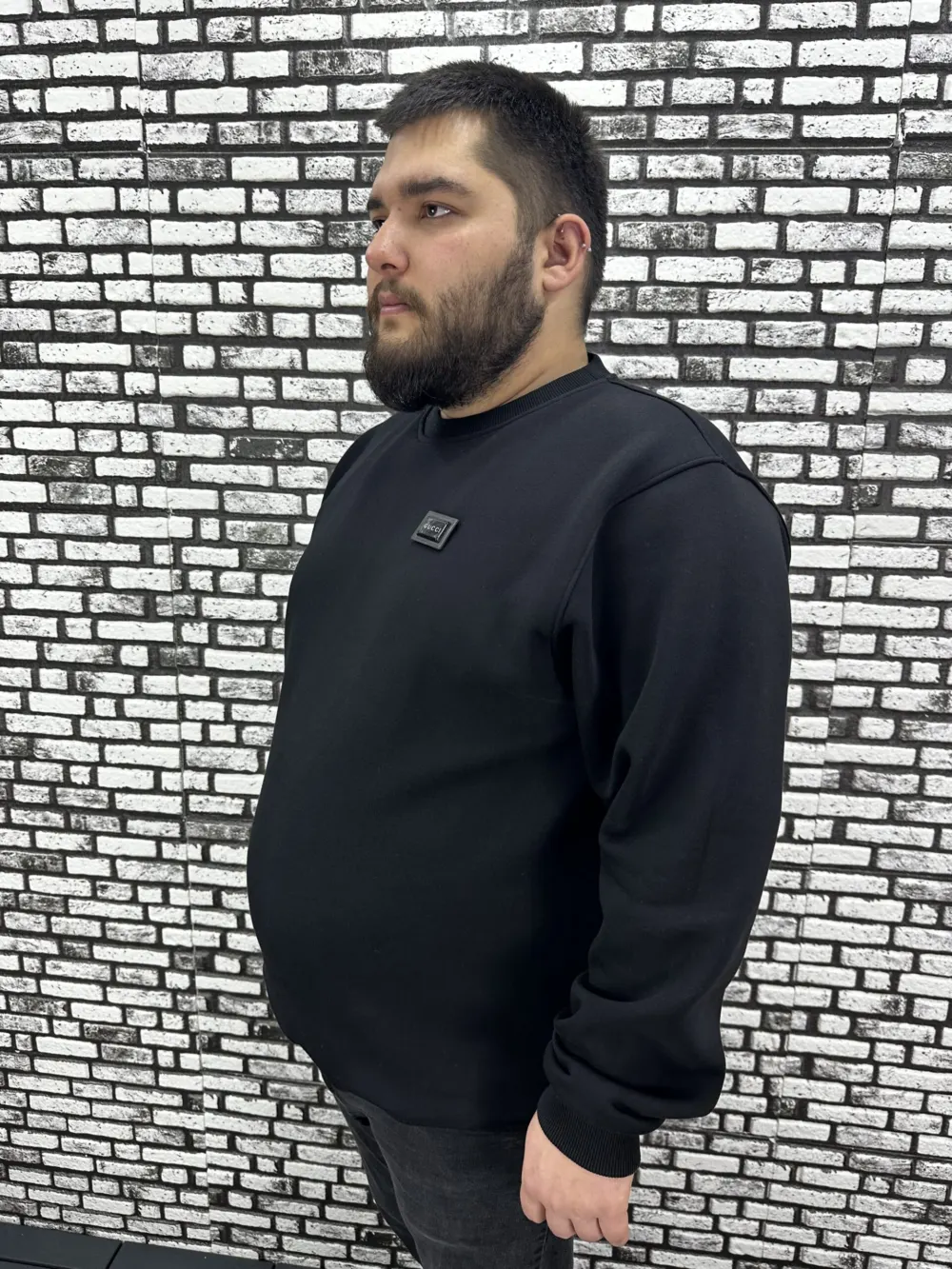 3 İplik Şardonlu Erkek Büyük Beden Yeni Sezon Sweat Dikiş Amblem 3 Renk