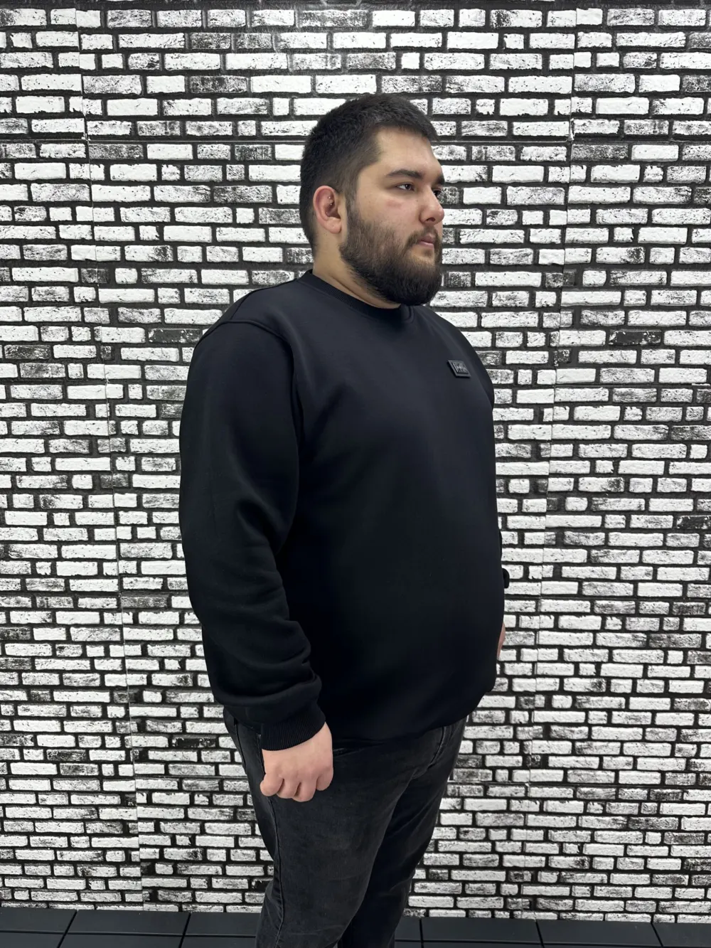 3 İplik Şardonlu Erkek Büyük Beden Yeni Sezon Sweat Dikiş Amblem 3 Renk