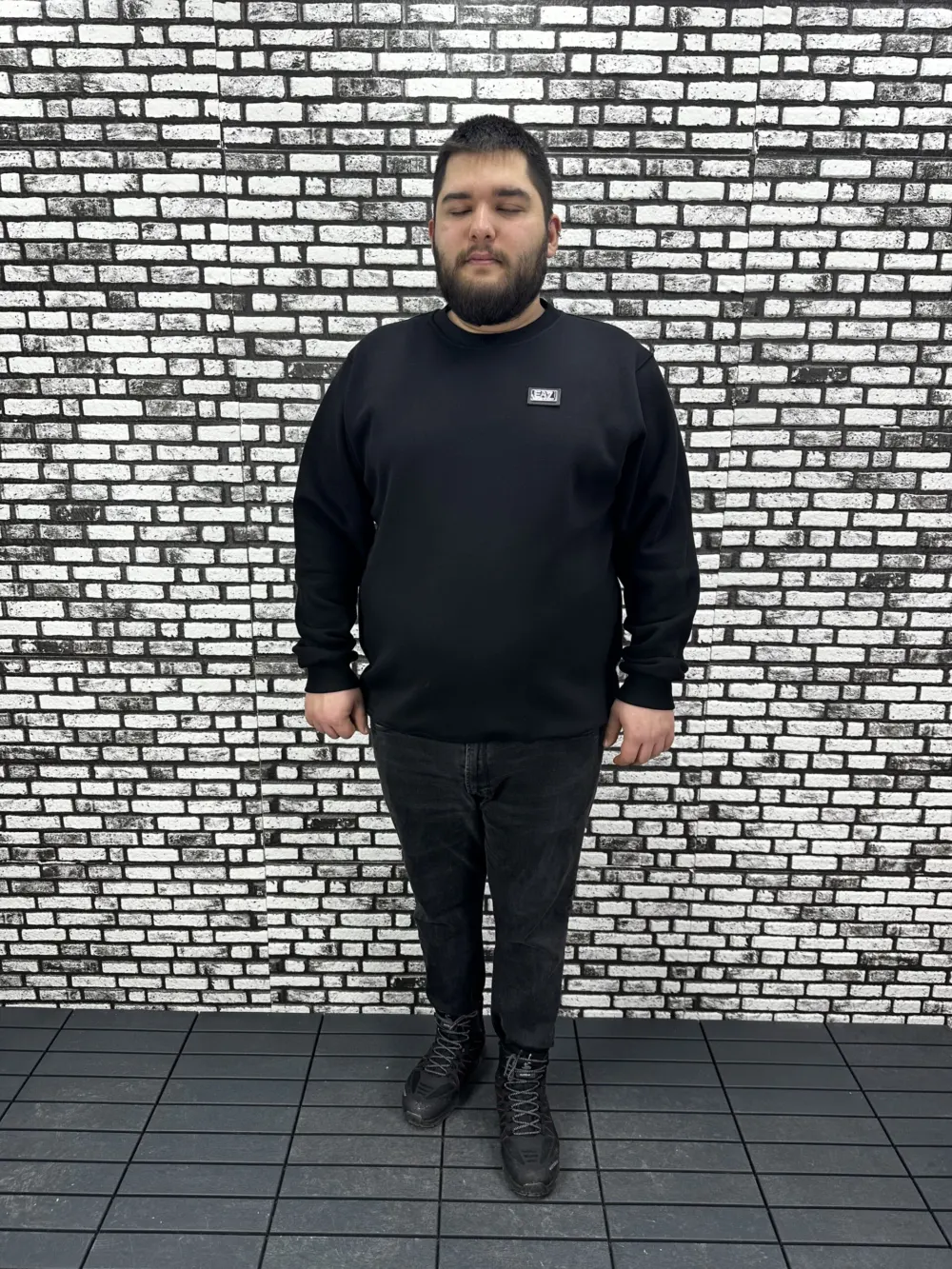3 İplik Şardonlu Erkek Büyük Beden Yeni Sezon Sweat Dikiş Amblem 3 Renk