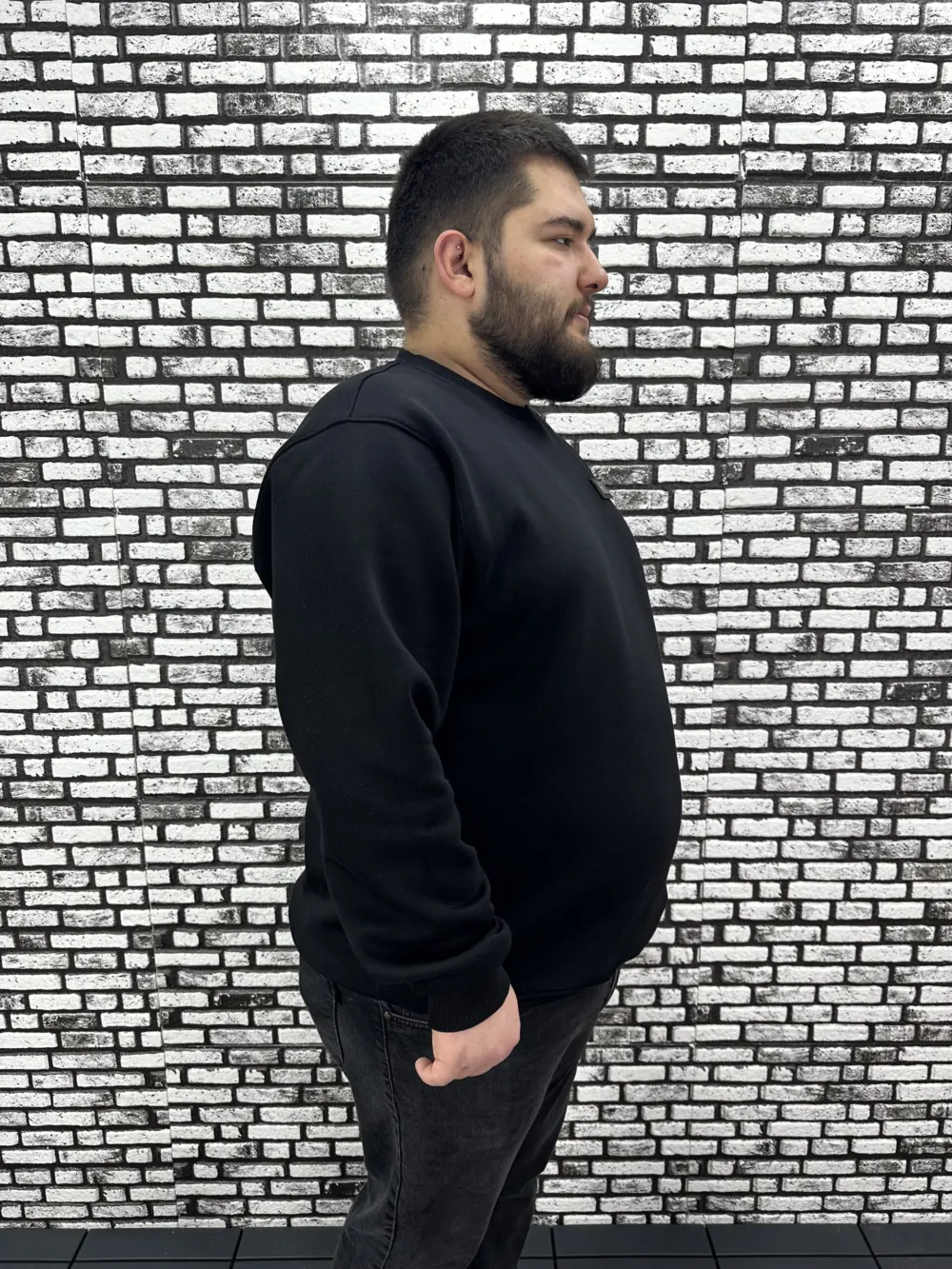 3 İplik Şardonlu Erkek Büyük Beden Yeni Sezon Sweat Dikiş Amblem 3 Renk