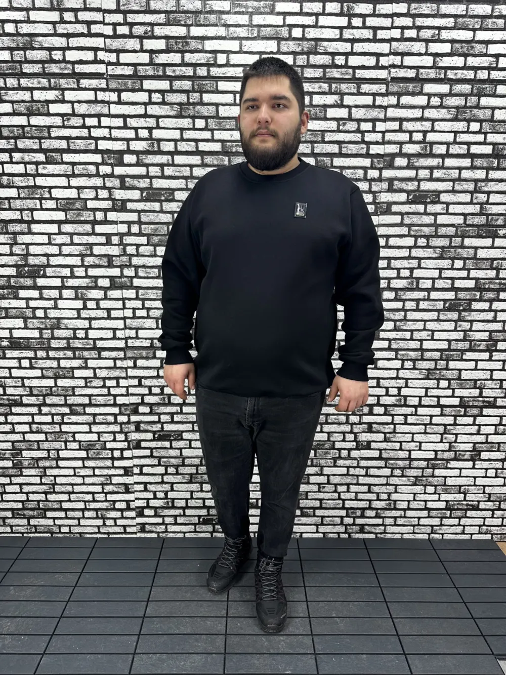 3 İplik Şardonlu Erkek Büyük Beden Yeni Sezon Sweat Dikiş Amblem 3 Renk