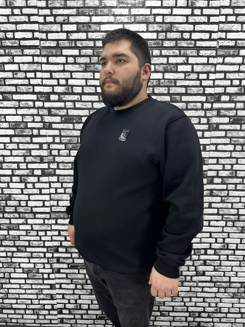3 İplik Şardonlu Erkek Büyük Beden Yeni Sezon Sweat Dikiş Amblem 3 Renk