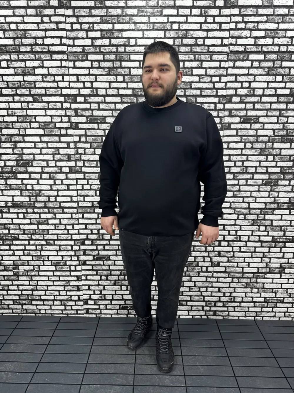 3 İplik Şardonlu Erkek Büyük Beden Yeni Sezon Sweat Dikiş Amblem 3 Renk