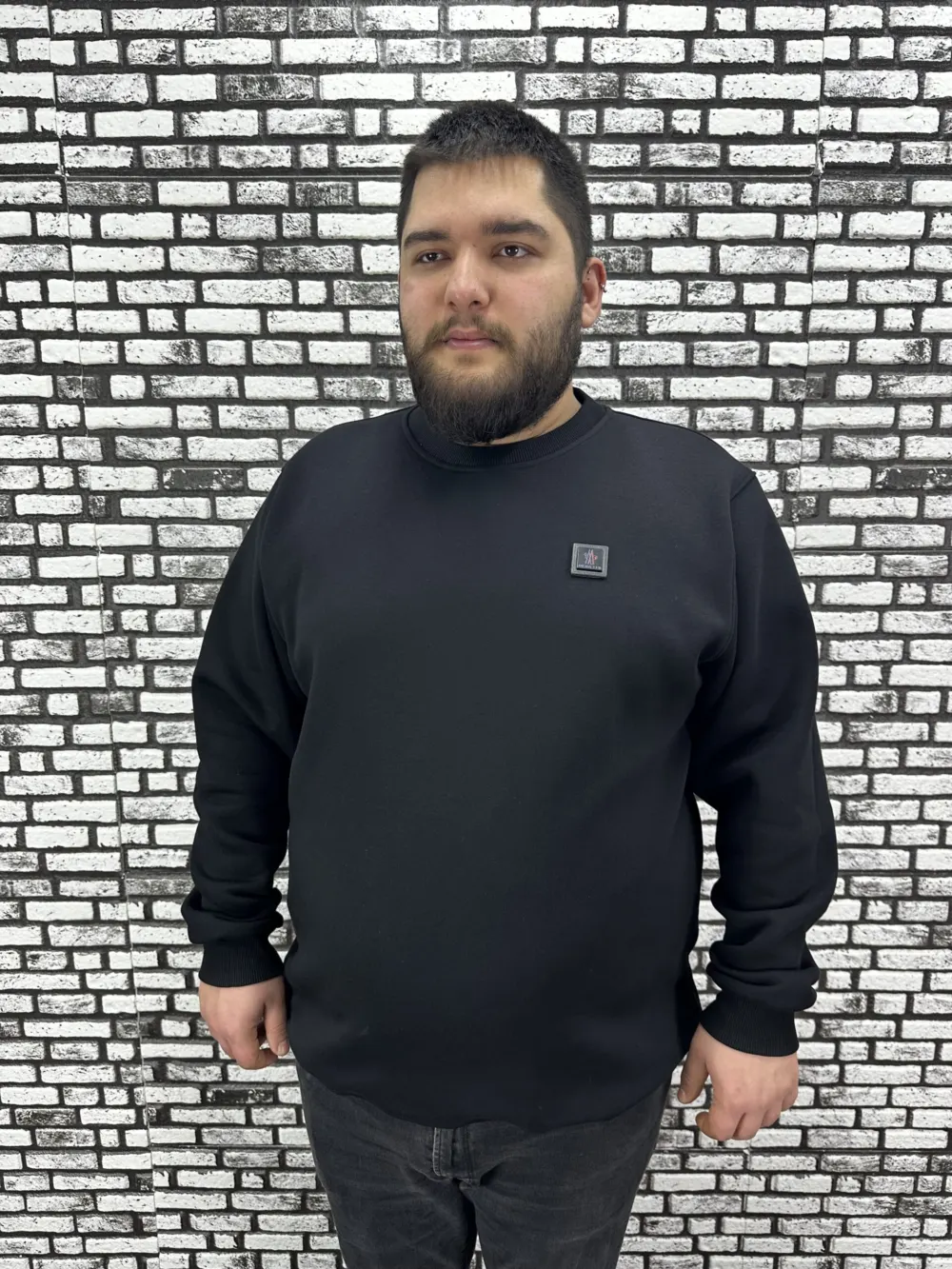 3 İplik Şardonlu Erkek Büyük Beden Yeni Sezon Sweat Dikiş Amblem 3 Renk