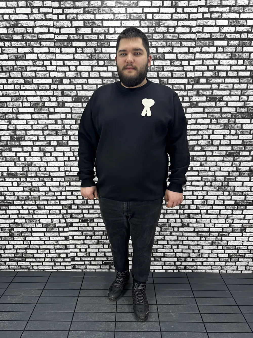 3 İplik Şardonlu Erkek Büyük Beden Yeni Sezon Sweat Dikiş Amblem 3 Renk