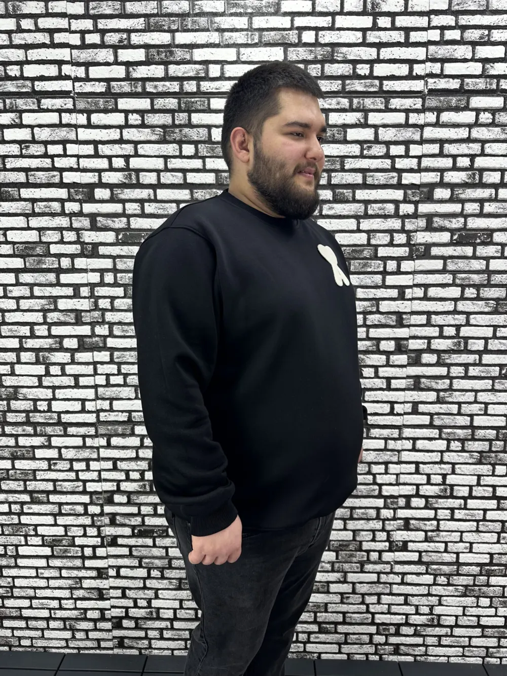3 İplik Şardonlu Erkek Büyük Beden Yeni Sezon Sweat Dikiş Amblem 3 Renk