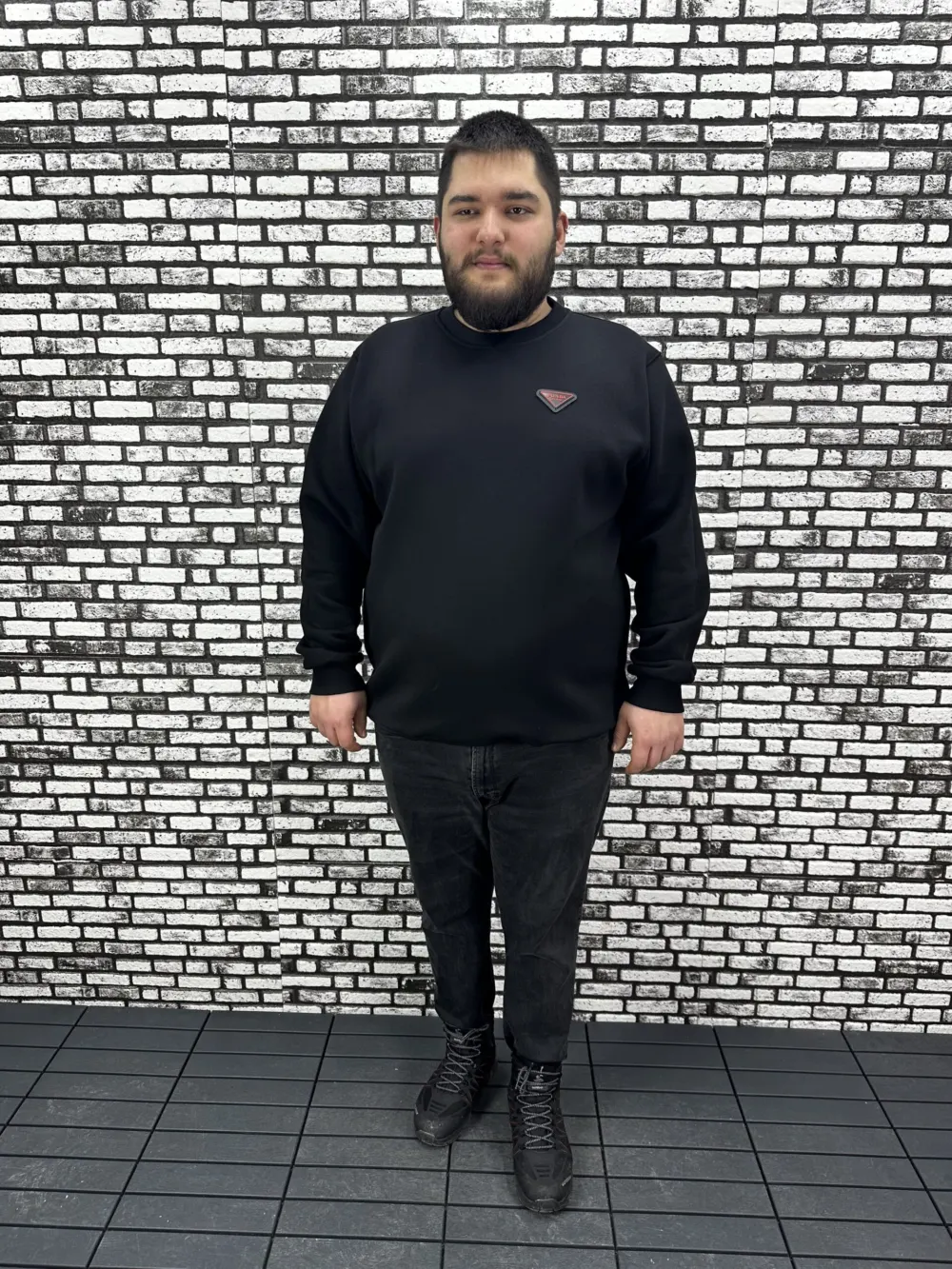3 İplik Şardonlu Erkek Büyük Beden Yeni Sezon Sweat Dikiş Amblem 3 Renk