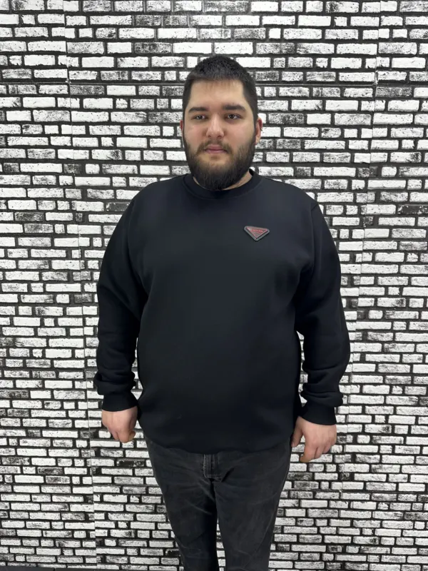 3 İplik Şardonlu Erkek Büyük Beden Yeni Sezon Sweat Dikiş Amblem 3 Renk