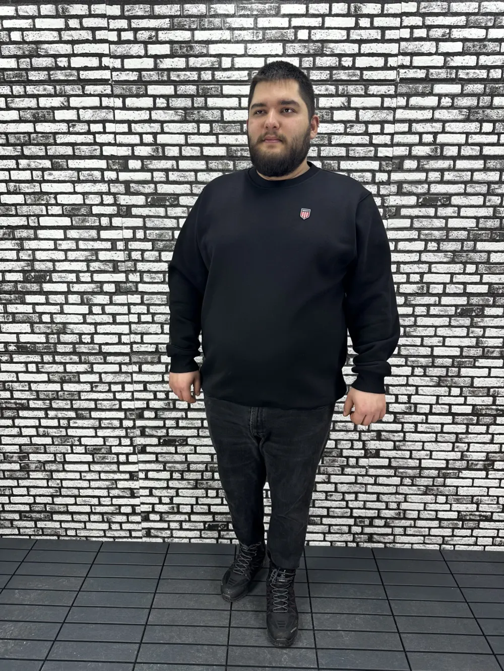 3 İplik Şardonlu Erkek Büyük Beden Yeni Sezon Sweat Dikiş Amblem 3 Renk