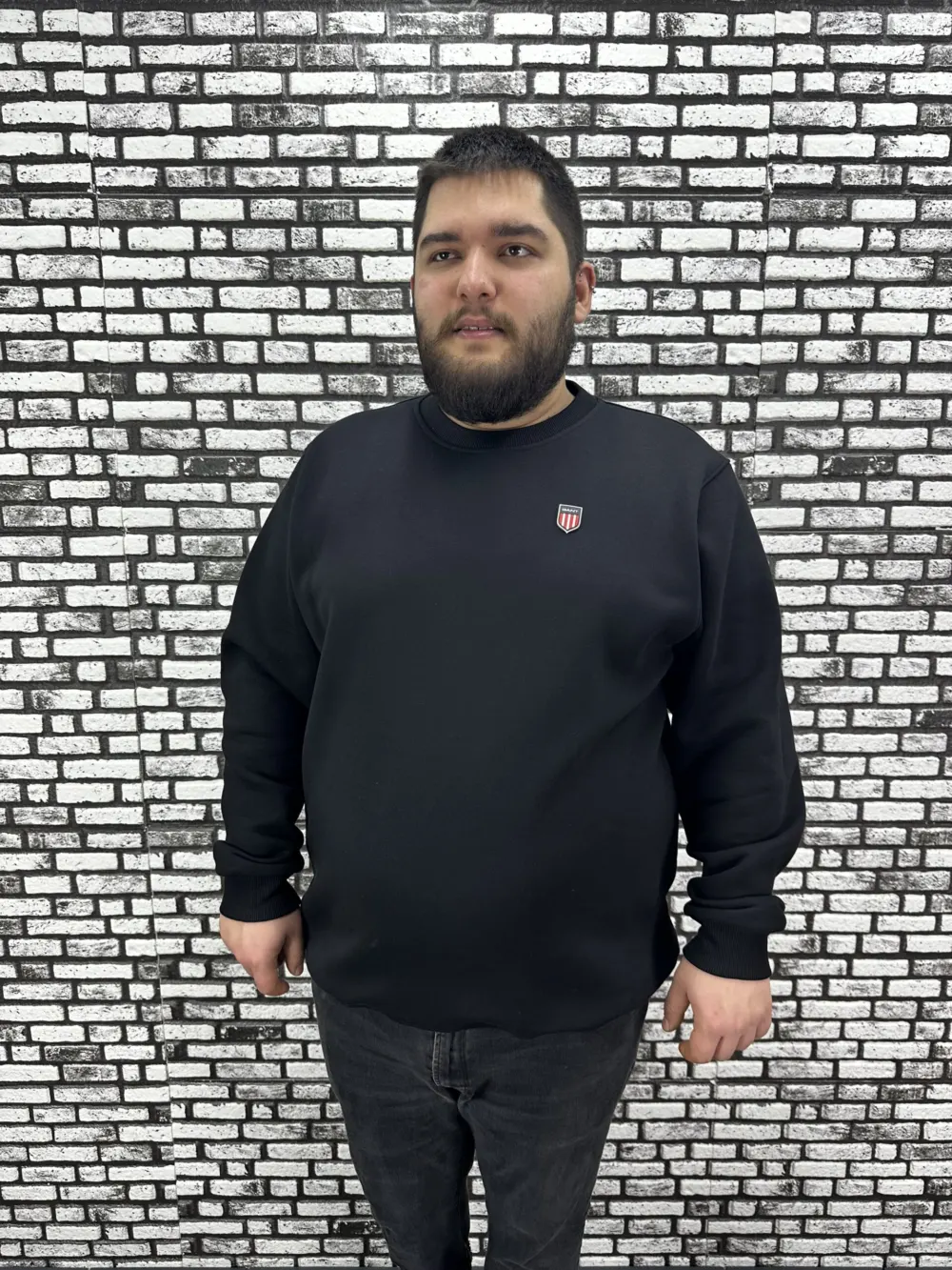 3 İplik Şardonlu Erkek Büyük Beden Yeni Sezon Sweat Dikiş Amblem 3 Renk