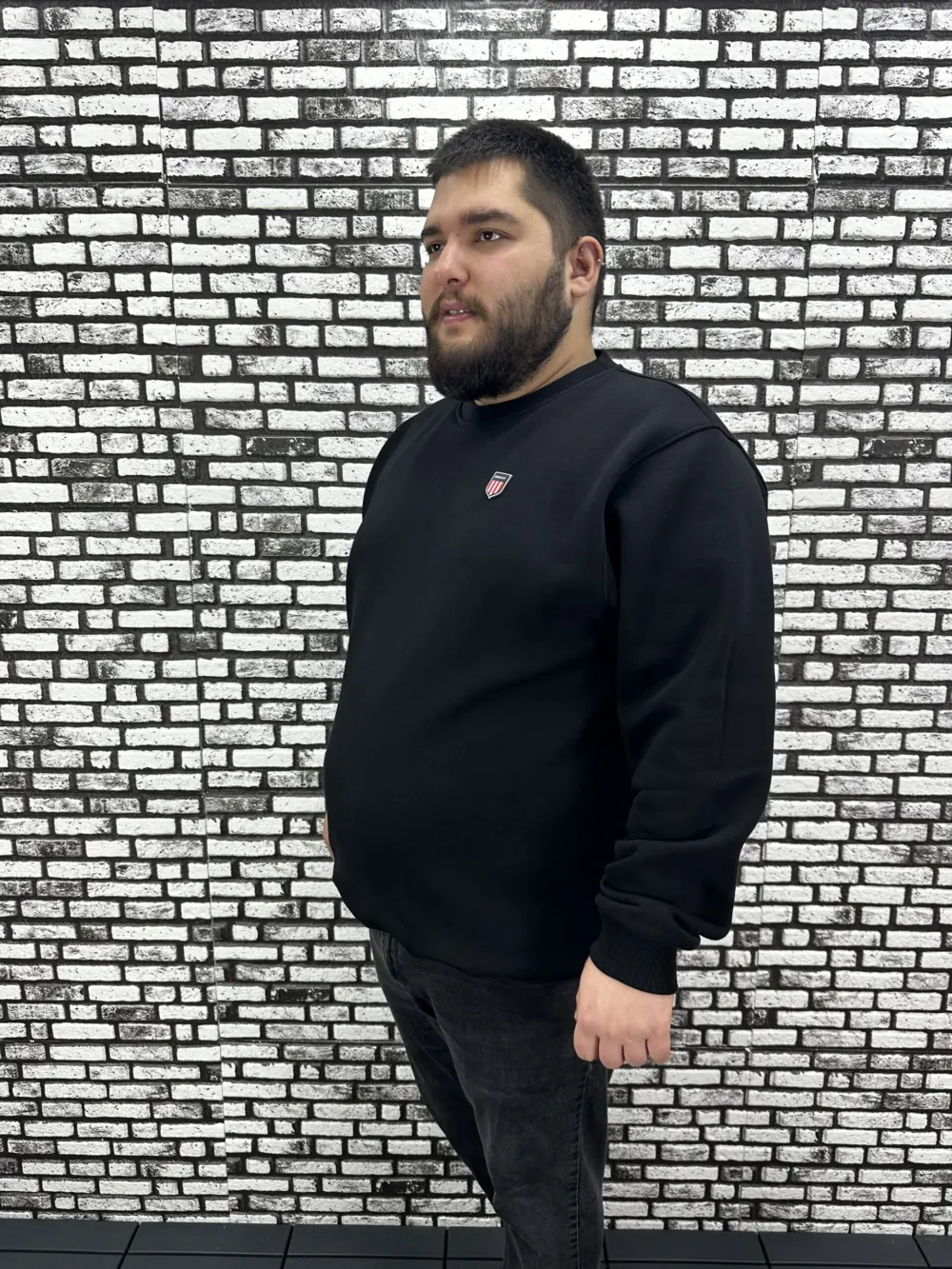 3 İplik Şardonlu Erkek Büyük Beden Yeni Sezon Sweat Dikiş Amblem 3 Renk