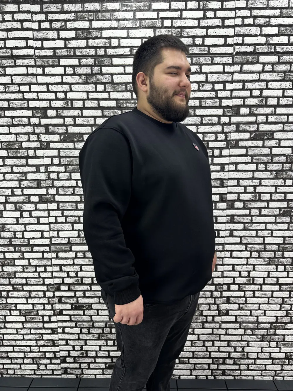 3 İplik Şardonlu Erkek Büyük Beden Yeni Sezon Sweat Dikiş Amblem 3 Renk
